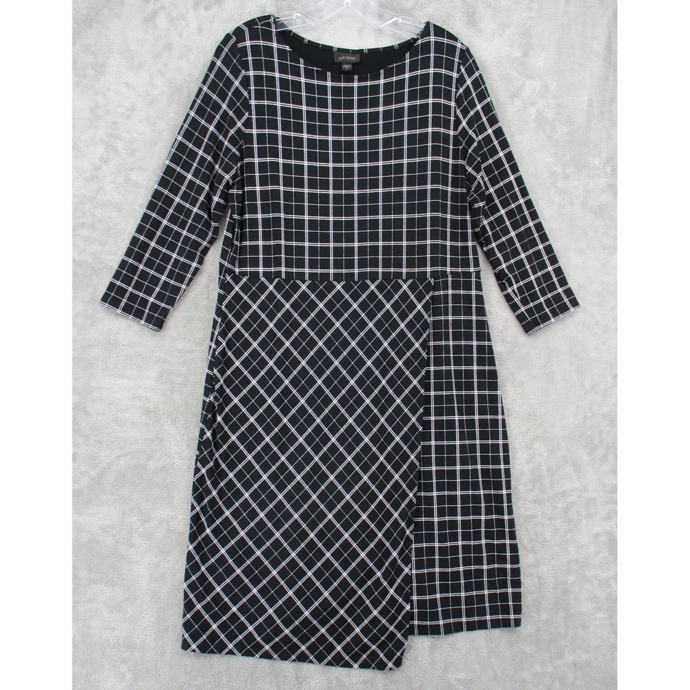 J Jill Dress Medium Wearever Plaid Faux Wrap Stretch Knit Casual Relaxed Modest